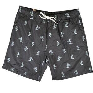 US Apparel Mens 2XL Swim Trunks Black Palm Tree‎ Mesh Lined Board Shorts NWT